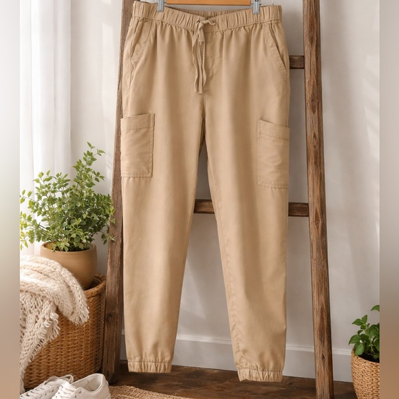 Westbound Pants - Westbound Trade Co Linen Blend Cargo Pants PMR Tan Drawstring Medium